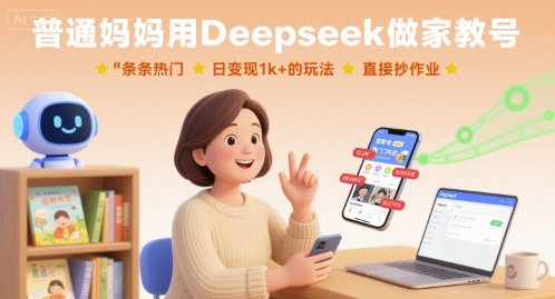 普通妈妈用Deepseek做家教号，条条热门，日变现1k+的玩法，直接抄作业_微雨项目网