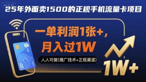 25年外面卖1500的正规手机流量卡项目，一单利润1张+，月入过1W，人人可做(推广技术+正规渠道)【揭秘】_微雨项目网