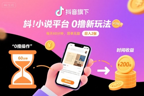 抖音旗下小说平台0撸新玩法，每天挂G60分钟，简单无脑，日入2张【揭秘】_微雨项目网