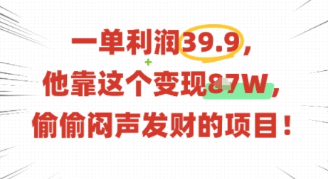 一单利润39.9，有人靠这个变现几十个，偷偷闷声发财的项目_微雨项目网