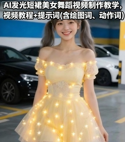 AI发光短裙美女舞蹈视频制作教学，视频教程+提示词(含绘图词、动作词)_微雨项目网