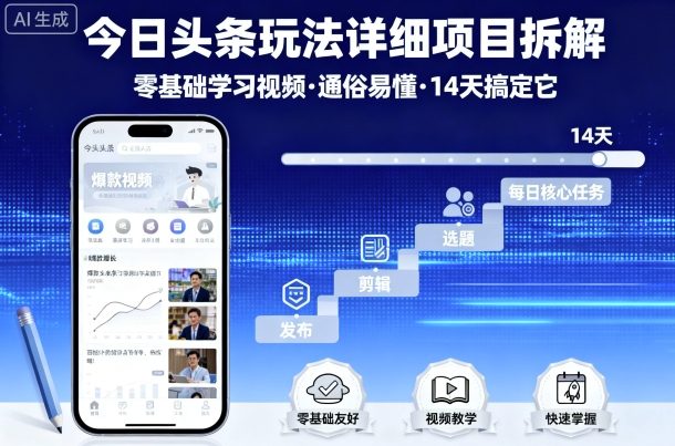 今日头条玩法详细项目拆解，零基础学习视频 通俗易懂 14天搞定它_微雨项目网