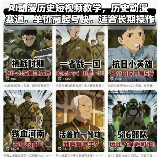 AI动漫历史短视频教学，历史动漫赛道，单价高起号快，适合长期操作_微雨项目网