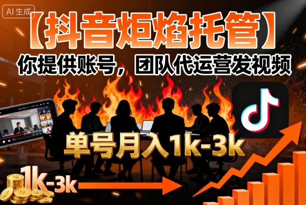 【抖音炬焰托管】你提供账号，团队代运营发视频，单号月入1k+【揭秘】_微雨项目网