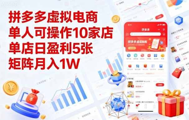 拼多多虚拟电商，单人可操作10家店，单店日盈利5张，矩阵月入1W+【揭秘】_微雨项目网