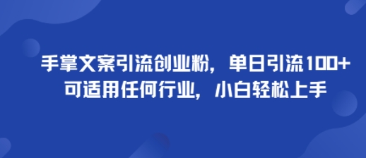 手掌文案引流创业粉，单日引流100+，可适用任何行业，小白轻松上手_微雨项目网