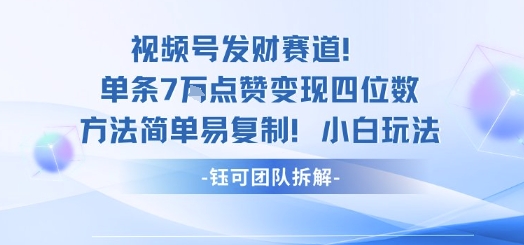 视频号发财赛道单条7W点赞变现四位数方法简单易复制小白玩法_微雨项目网