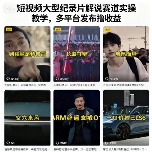 短视频大型纪录片解说赛道实操教学，多平台发布撸收益_微雨项目网
