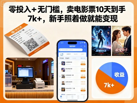 零投入+无门槛，卖电影票10天到手7k+，新手照着做就能变现【揭秘】_微雨项目网