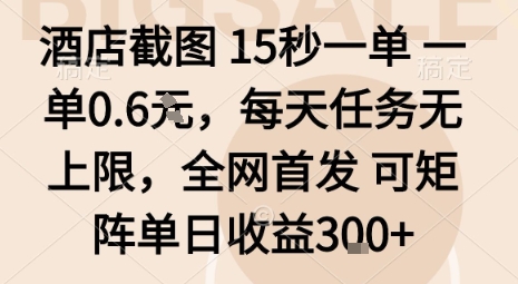 酒店截图15秒一单，一单0.6米，每天任务无上限，全网首发可矩阵单日收益3张【揭秘】_微雨项目网