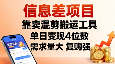 信息差项目，靠卖混剪搬运工具，单日变现4位数，需求量大，复购强，操作简单，几分钟一条视频_微雨项目网