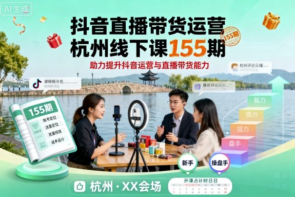 抖音直播带货运营杭州线下课155期，助力提升抖音运营与直播带货能力_微雨项目网