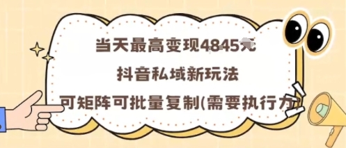 当天最高变现1k+，抖音私域新玩法，可矩阵可批量复制_微雨项目网