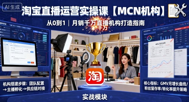 淘宝直播运营实操课【MCN机构】，从0到1做一家月销千W的直播机构_微雨项目网