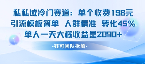 私域冷门赛道单个收费198米引流模板简单人群精准 45%的转化率单人一天大概收益多张_微雨项目网