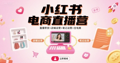 小红书电商直播营，直播带货+店铺运营+笔记运营=全电商_微雨项目网