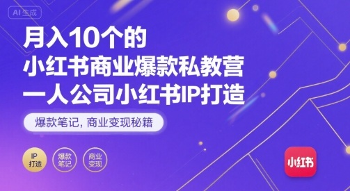 月入10个的小红书商业爆款私教营，一人公司小红书IP打造，爆款笔记，商业变现秘籍_微雨项目网