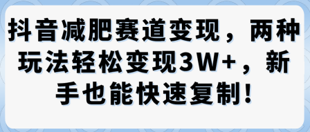 抖音减肥赛道变现，两种玩法轻松变现3W+，新手也能快速复制_微雨项目网