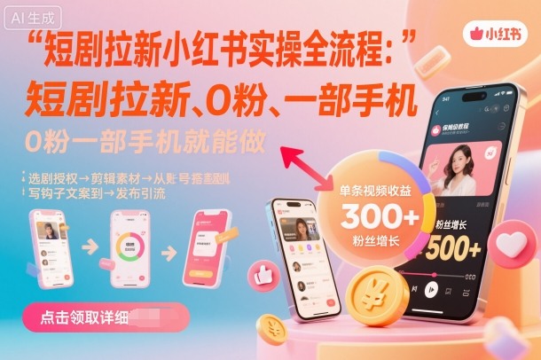 短剧拉新小红书实操全流程，0粉一部手机就可以做，详细教程_微雨项目网