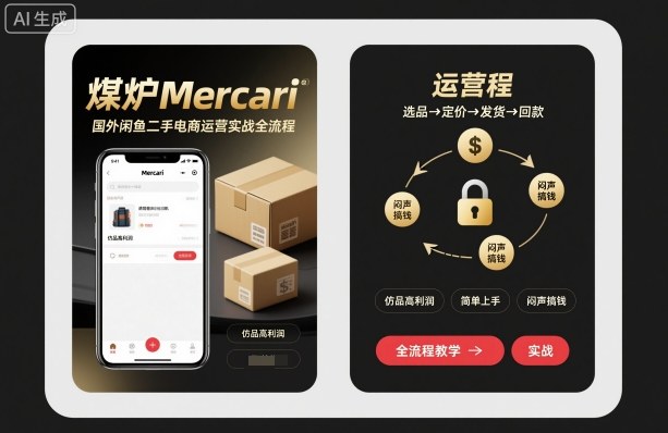煤炉Mercari国外闲鱼二手电商运营实战全流程，仿品高利润，简单上手，闷声搞钱_微雨项目网