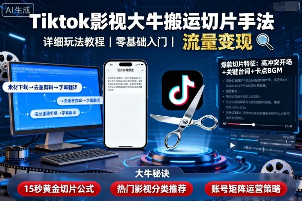 Tiktok影视大牛搬运切片手法，详细玩法教程_微雨项目网