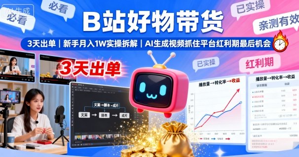 B站好物带货，3天出单，新手月入1W实操拆解，AI生成视频，抓住平台红利期最后机会_微雨项目网