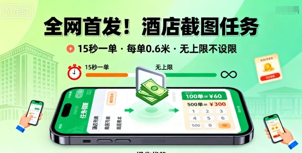 全网首发！酒店截图任务，15秒一单，每单0.6米，任务无上限不设限，矩阵操作单日3张到手【揭秘】_微雨项目网