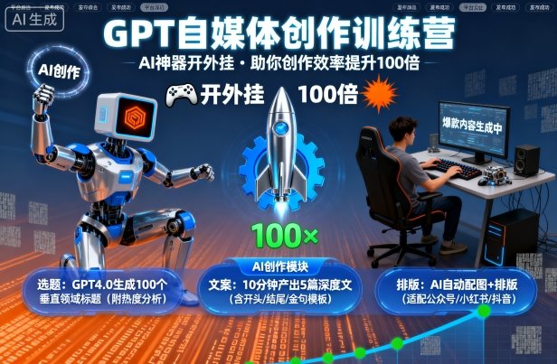 GPT自媒体创作训练营：AI神器开外挂，助你创作效率提升100倍_微雨项目网