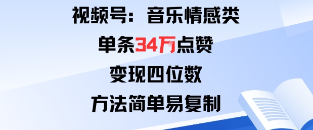 视频号分成计划新玩法：音乐情感类单条34W点赞，变现四位数，方法简单易复制_微雨项目网