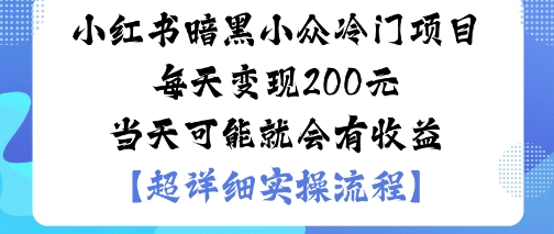 小红书暗黑小众冷门项目每天变现2张当天可能就会有收益