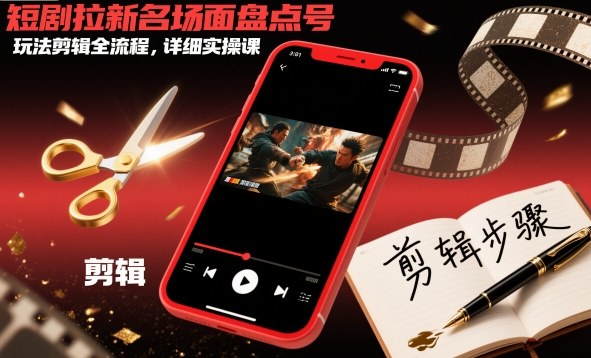 短剧拉新名场面盘点号玩法剪辑全流程，详细实操课_微雨项目网