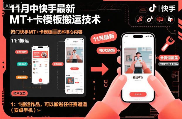 11月中快手最新MT+卡模板搬运技术，1：1搬运作品，可以搬运任何赛道（安卓手机）_微雨项目网