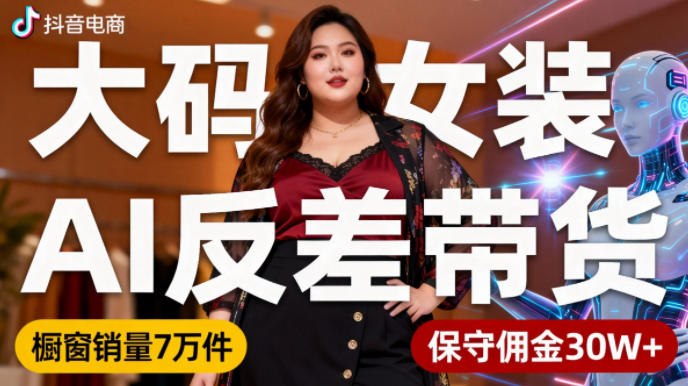 抖音小众赛道，大码女装AI反差带货，不用直播，每天6条作品，橱窗卖7万件，保守佣金30W+_微雨项目网