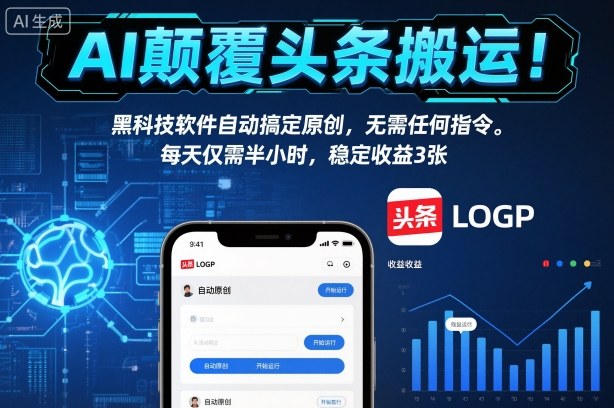 AI颠覆头条搬运！黑科技软件自动搞定原创，无需任何指令。每天仅需半小时，稳定收益3张【揭秘】_微雨项目网