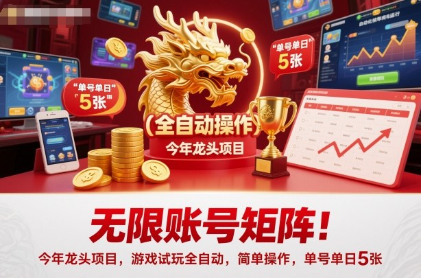 无限账号矩阵！今年龙头项目，游戏试玩全自动，简单操作，单号单日5张【揭秘】_微雨项目网
