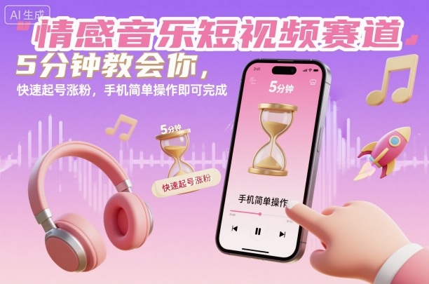 情感音乐短视频赛道，5分钟教会你，快速起号涨粉，手机简单操作即可完成_微雨项目网