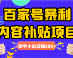 百家号暴利内容补贴项目，图文10元一条，视频30一条，新手小白日赚300+_微雨项目网