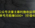 公众号流量主暴利撸收益项目,单人单号月稳赚5000+(价值480元)_微雨项目网