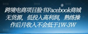 跨境电商项目脸书Facebook商城无货源,低投入高利润,熟练操作后月收入不会低于1W-3W_微雨项目网