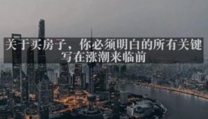 灏泽最新付费文章共享·《关于买房子,你必须明白的所有关键-写在涨潮来临前》_微雨项目网