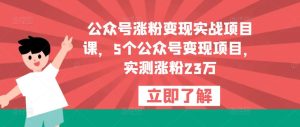 公众号涨粉变现实战项目课,5个公众号变现项目,实测涨粉23万_微雨项目网