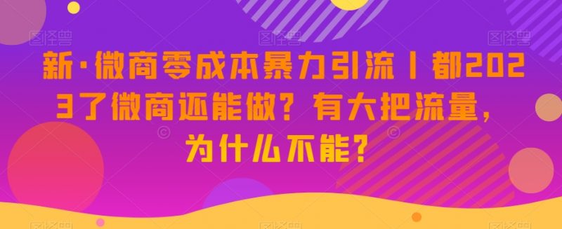 新·微商零成本暴力引流丨都2023了微商还能做?有大把流量,为什么不能?_微雨项目网