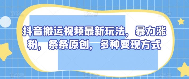 抖音搬运视频最新玩法，暴力涨粉，条条原创，多种变现方式【揭秘】_微雨项目网