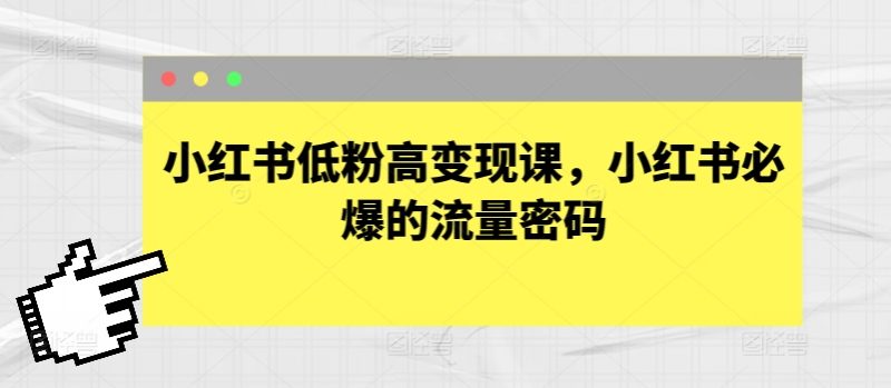 小红书低粉高变现课,小红书必爆的流量密码_微雨项目网