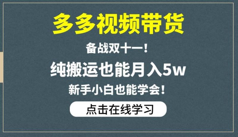 多多视频带货，备战双十一，纯搬运也能月入5w，新手小白也能学会_微雨项目网