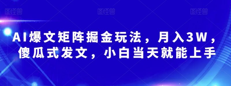 AI爆文矩阵掘金玩法,月入3W,傻瓜式发文,小白当天就能上手【揭秘】_微雨项目网