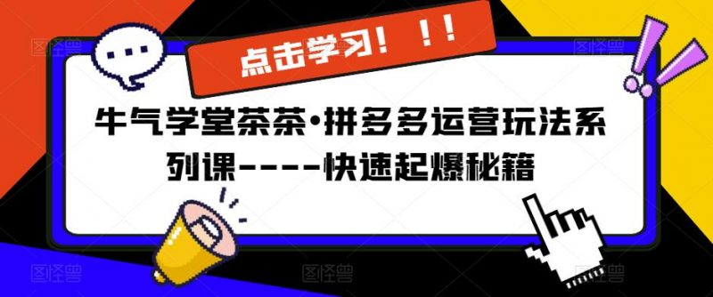 牛气学堂茶茶•拼多多运营玩法系列课—-快速起爆秘籍_微雨项目网