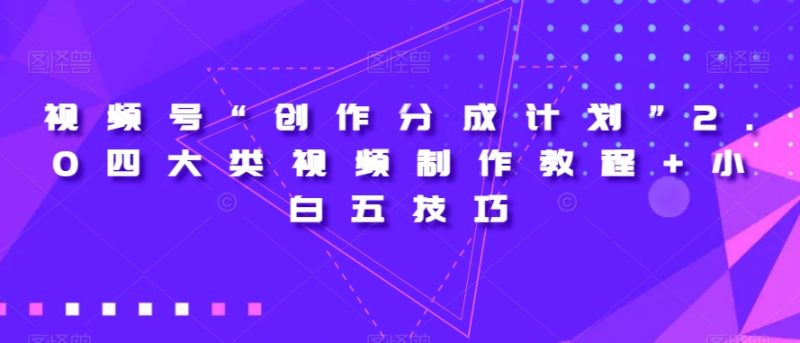 视频号“创作分成计划”2.0四大类视频制作教程+小白五技巧【揭秘】_微雨项目网