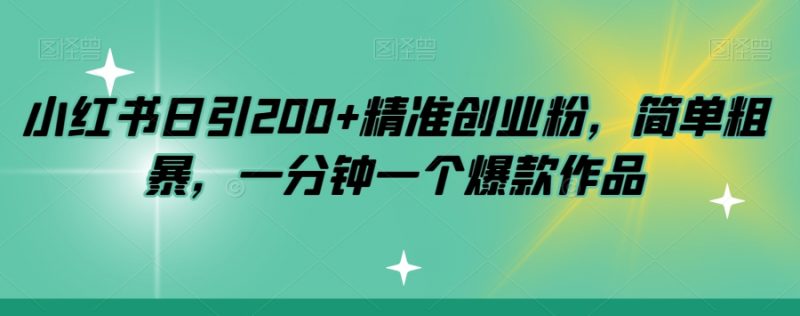 小红书日引200+精准创业粉，简单粗暴，一分钟一个爆款作品【揭秘】_微雨项目网