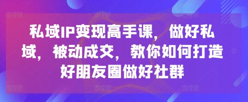 私域IP变现高手课，做好私域，被动成交，教你如何打造好朋友圈做好社群_微雨项目网